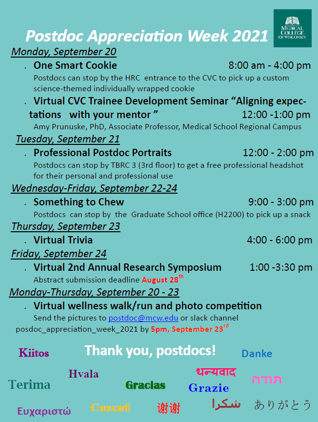 MCW_Postdoc's tweet photo. #postdoc_Appreciation_Week https://t.co/z343emo0Ns