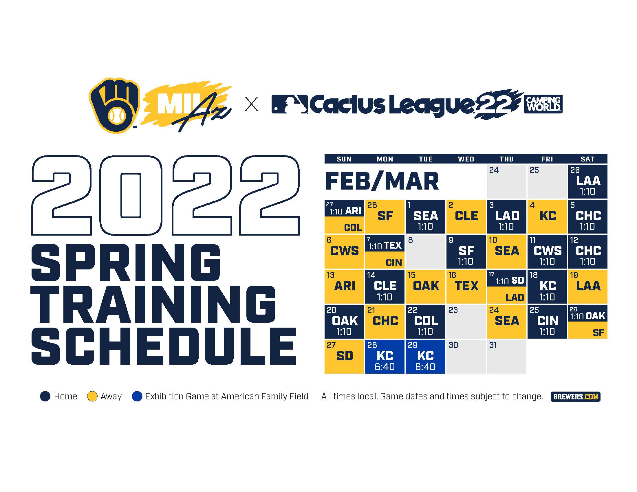 Milwaukee Brewers On Twitter: "Check Out Our Updated Spring Training  Schedule 🌵 Start Times For Every Cactus Crew Home Game Are Available Now!  Check Out The Schedule And Make Plans To Come