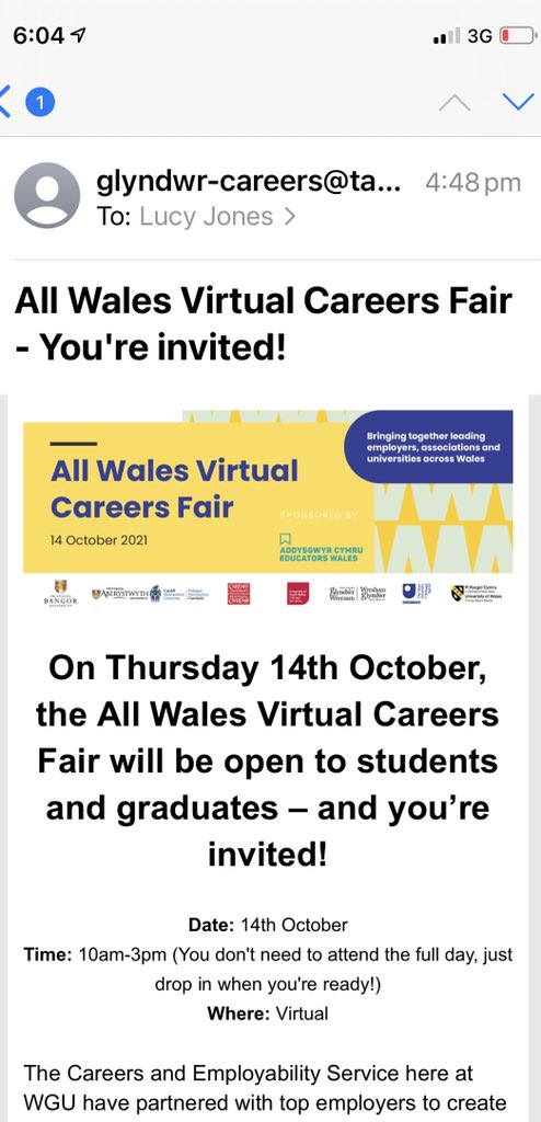 LrJhope1972's tweet photo. Super proud of the work done to bring this to #welshstudents @WGUCareers @go_wgu @GlyndwrAlumni Looking to start your career and job search register get involved https://t.co/pcnlNN53re