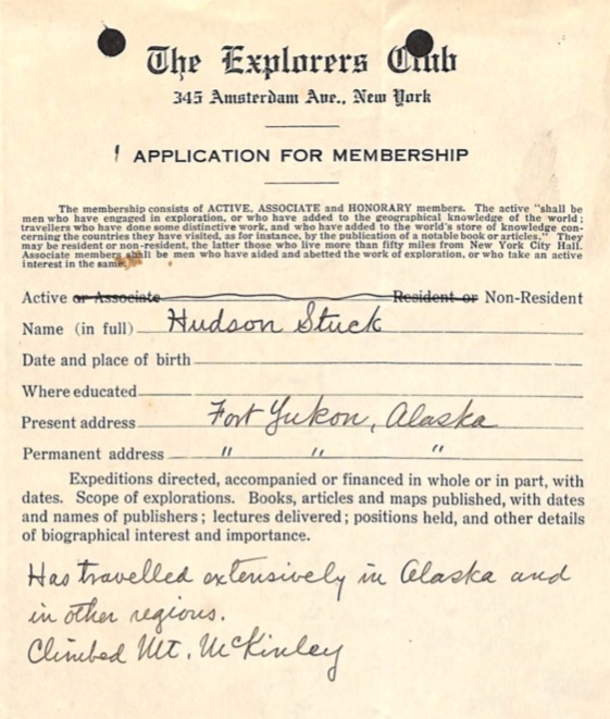 patrickldean's tweet photo. My book rev'd by @ExplorersClub - โA well-told story," per #ExplorersJournal; "portrays Stuck as a man ahead of his time, a champion of Indigenous cultures, and one consumed with a love of the wilder places of the world.โ
Stuck's application for membership, accepted 10/11/1918. https://t.co/YDwrPgtjS3