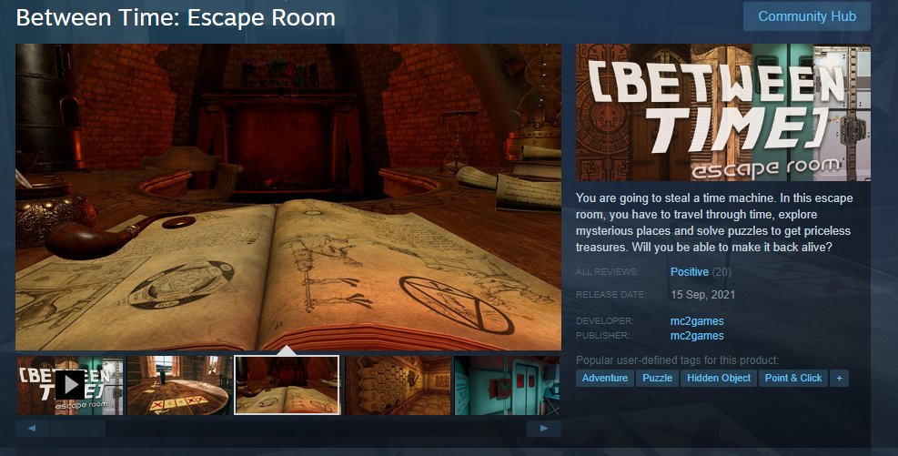 mc2games's tweet photo. Between Time: Escape Room already has 20 positive reviews! Thank you all for playing the game❤️.
If you played the game, give us a review, it helps us a lot! https://t.co/R0lQ0mRLcB
