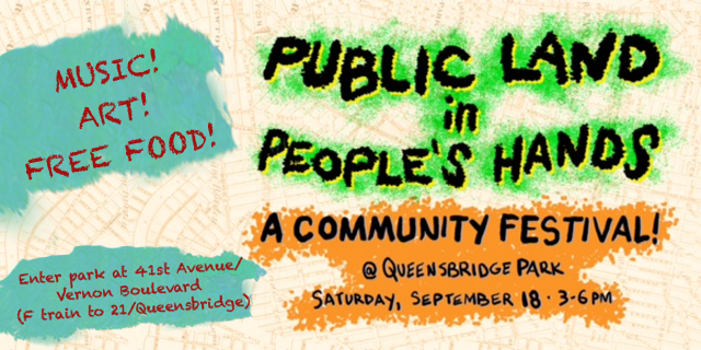We're talking about community control of land, and also keeping NYCHA public. And you get to eat food supplied by the Street Vendor Project &amp; The Connected Chef! <a href="/VendorPower/">Street Vendor Project</a> <a href="/ramonathemona/">Ramona Y</a> <a href="/Justice4AllQns/">Justice For All Coalition</a> <a href="/housing4allNY/">Housing Justice for All</a> <a href="/SugaRay4506/">Suga Ray</a> <a href="/LorenzoBrea26/">Lorenzo</a> <a href="/StanForQueens/">Stan Morse</a> @KimCalichio