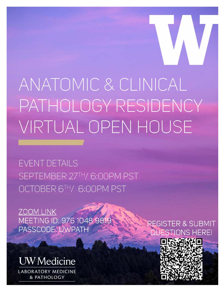 UW Dept. of Laboratory Medicine and Pathology 🔬 (@uwlabmedpath) on Twitter photo We invite you to join us for one of our virtual open houses featuring our residency program leadership and residents!
Mon, 9/27 at 6pm PT
Wed, 10/6 at 6pm PT
More info: tinyurl.com/n5d7mvpc
#PathTwitter #MedEd #MedTwitter <a href="/UWLMPathRes/">UW Pathology Res and Fel</a> We invite you to join us for one of our virtual open houses featuring our residency program leadership and residents!
Mon, 9/27 at 6pm PT
Wed, 10/6 at 6pm PT
More info: tinyurl.com/n5d7mvpc
#PathTwitter #MedEd #MedTwitter <a href="/UWLMPathRes/">UW Pathology Res and Fel</a>