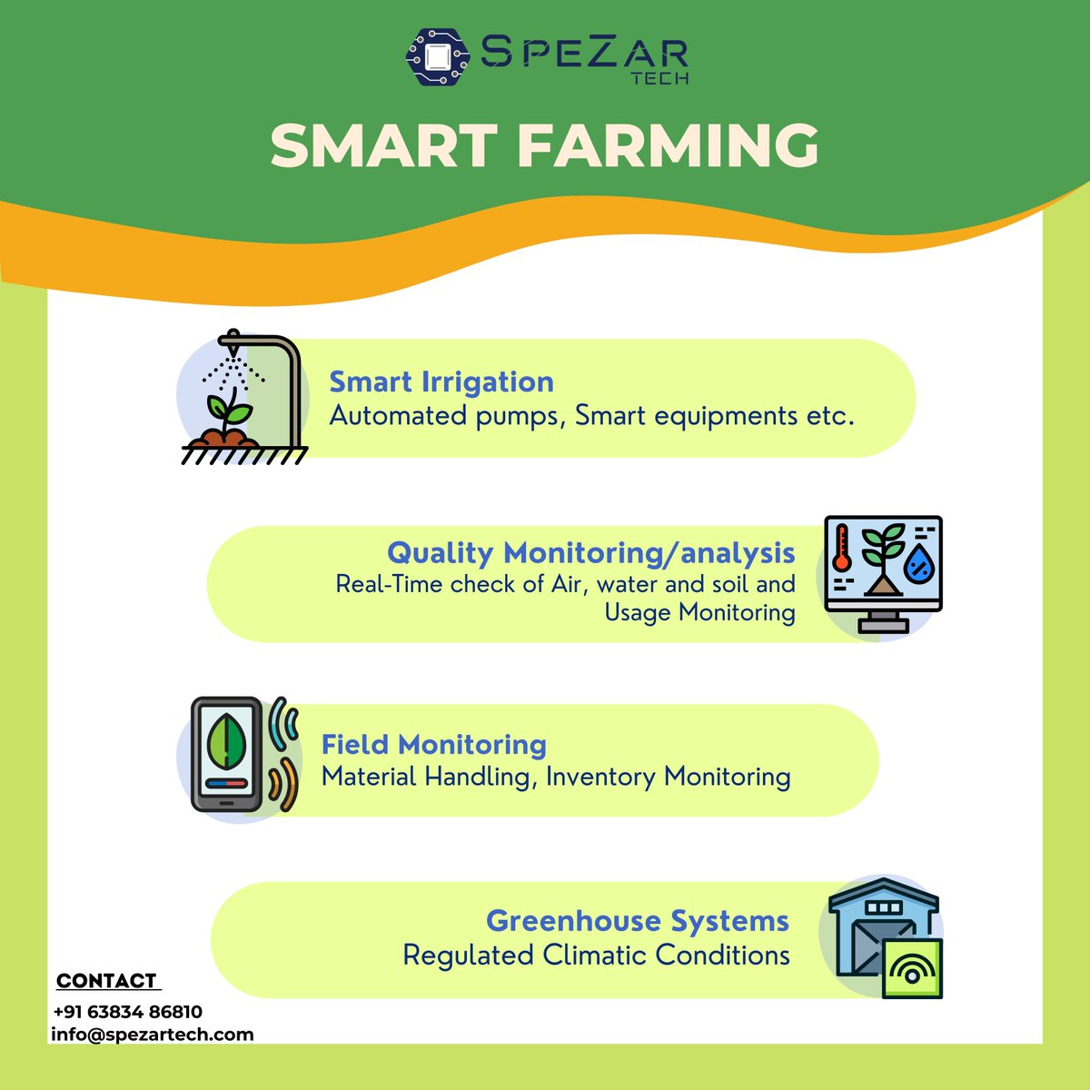 spezartech's tweet photo. Get into the future of precision farming and produce high-quality yields. We customize the automation systems as per your need.

Contact us for more info,
+91 6383486810
info@spezartech.com

#smartfarm #farming #smart #farm #precision #automation #technology #startup #customized https://t.co/ws7e3ykcBG
