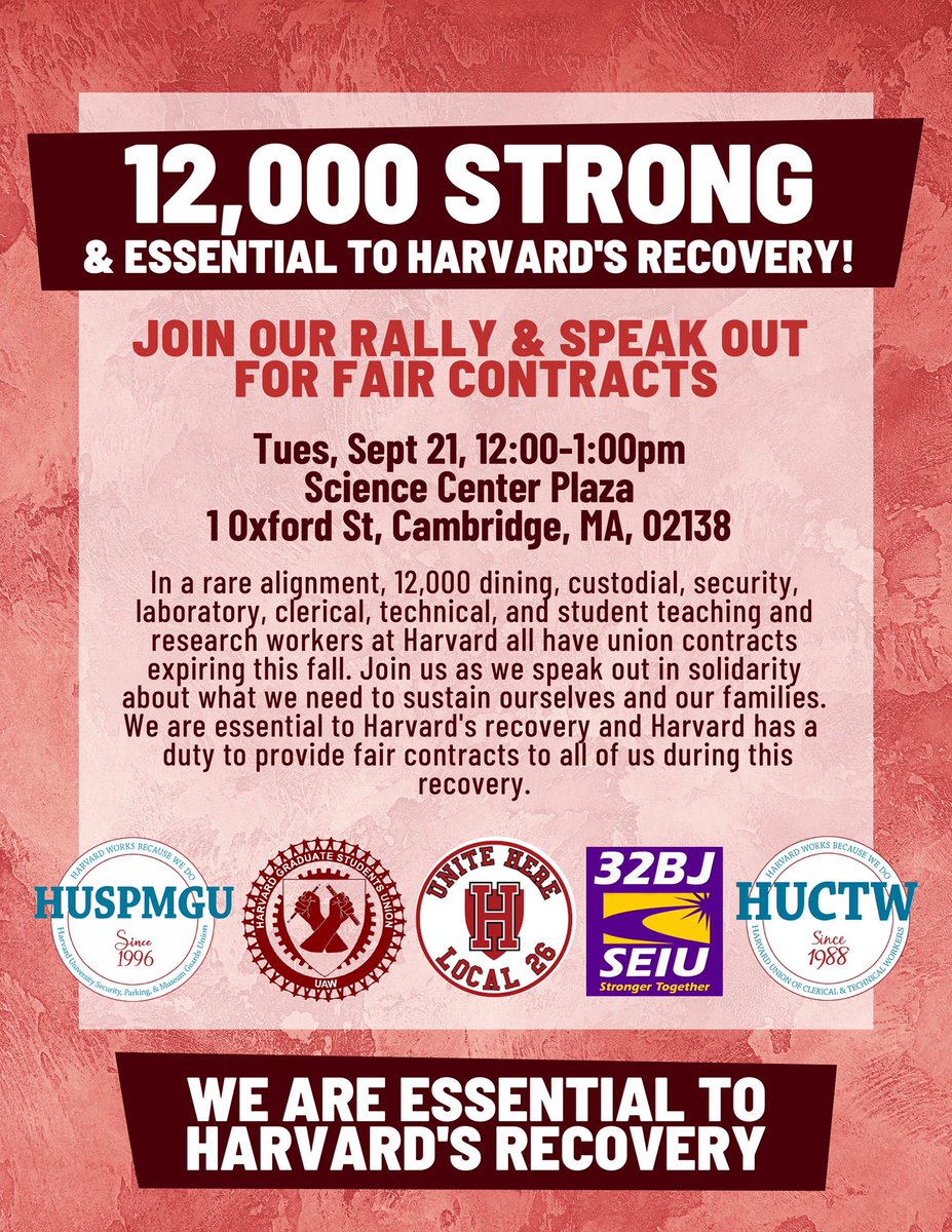 TheWhyteNinja's tweet photo. Just a reminder about next week. Please support hardworking people who kept everything running and safe during pandemic, and continue to do so moving forward.
#seiu #huspmgu #local26 #CambridgeDay #faircontracts #essentialworkers https://t.co/svHTZRhzE6
