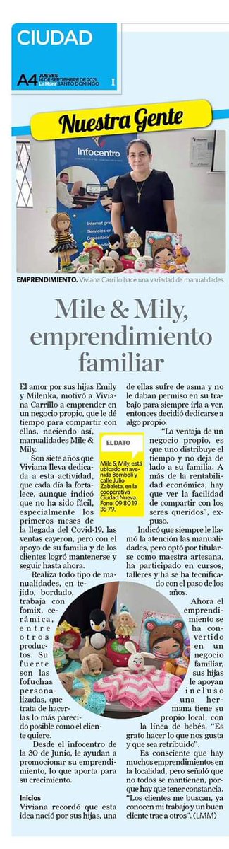 INFOCENTRO30's tweet photo. #InfoCapacitando| Buscamos que nuestras usuarias promocionen sus emprendimientos a través de medios de comunicación y en redes socies. Esta vez Viviana Carillo promociona su emprendimiento de Manualidades Mile & Mily en @LaHoraSD
#JuntosLoLogramos
@Telecom_Ec @GADsantodomingo https://t.co/bUPNjgtw3N