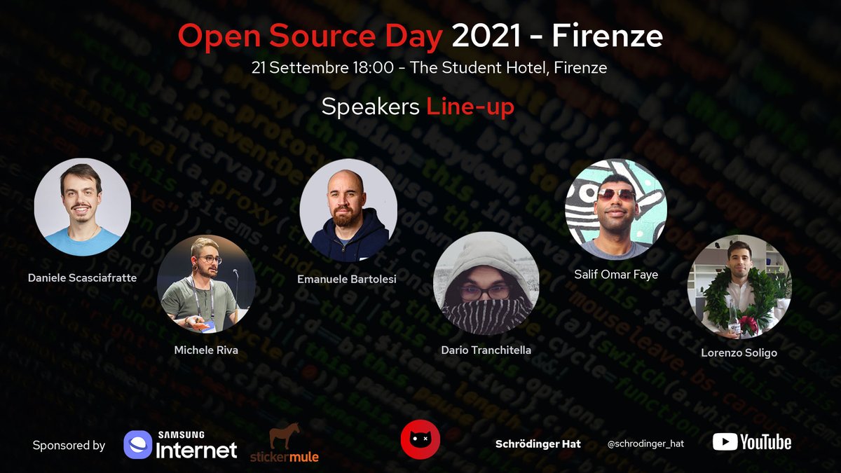 schrodinger_hat's tweet photo. Il giorno tanto atteso รจ arrivato, ecco la speakers line-up per l'#opensource day del 21 Settembre allo Student Hotel di Firenze!
Abbiamo svelato la line-up! Nei giorni a seguire alcuni post sugli speaker che saranno presenti sul palco!
Free ticket: https://t.co/u4bqjmg0Gz https://t.co/JpMZv5fPPr