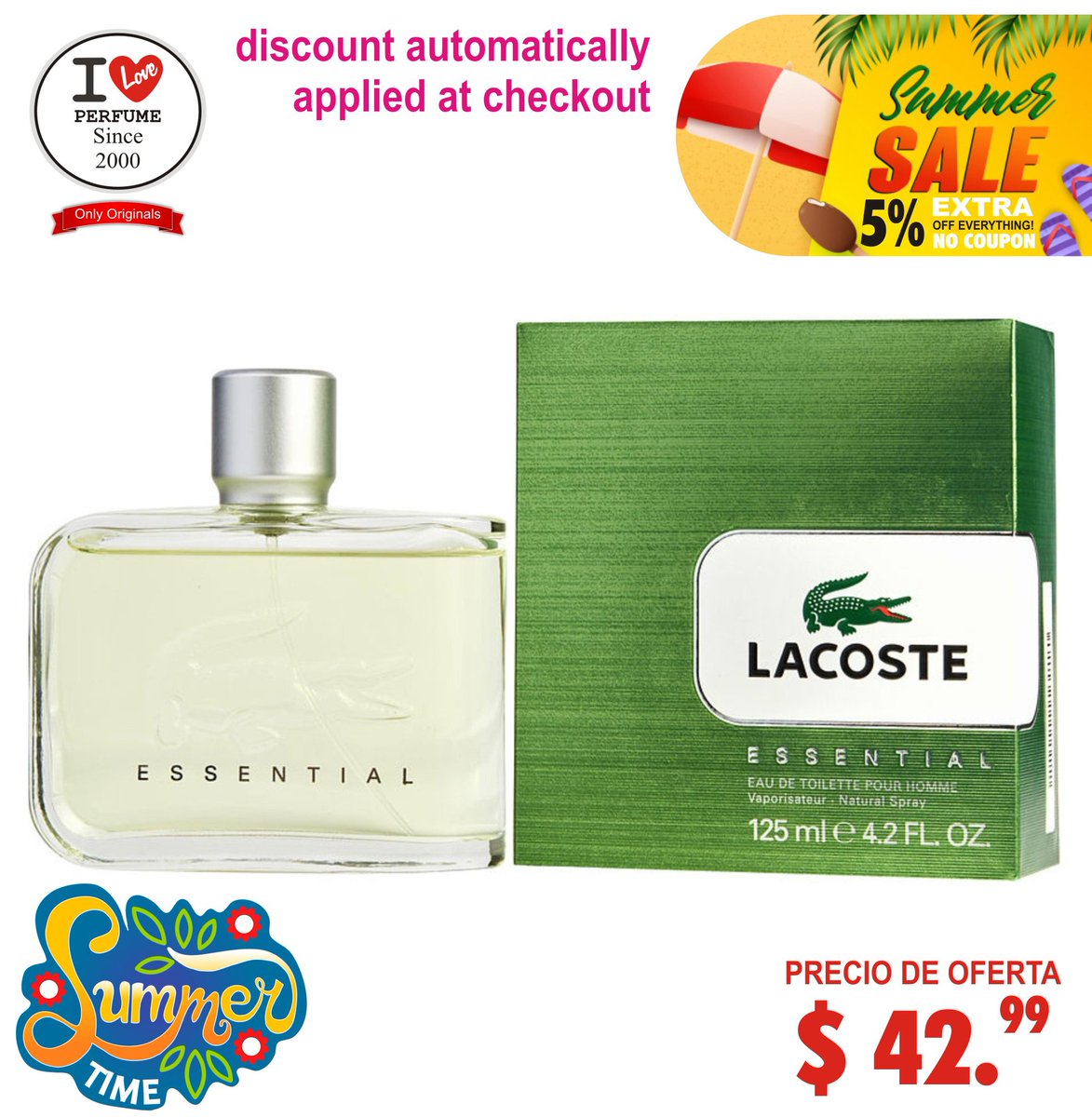 #LacosteEssential
by Lacoste Men Eau De Toilette 4.2 oz

#SUMMERSALES in #ILovePerfume #OFFERSNOCOUPONS
Visit our business website and buy your favorite perfume.
iloveperfume.us
#ManyNews #NoveltiesInPerfumes #Sale
#BigOffers #Novelties #SUMMERSALES