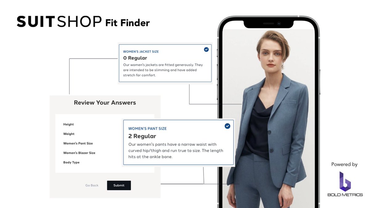 boldmetrics's tweet photo. Need a custom UX to address #fit and sizing on your site? Our #VirtualSizer API has you covered. Just ask SuitShop.
https://t.co/I8iW7TogYU
#ecommerce #fashiontech #retailsolutions https://t.co/GGJCt41dzR
