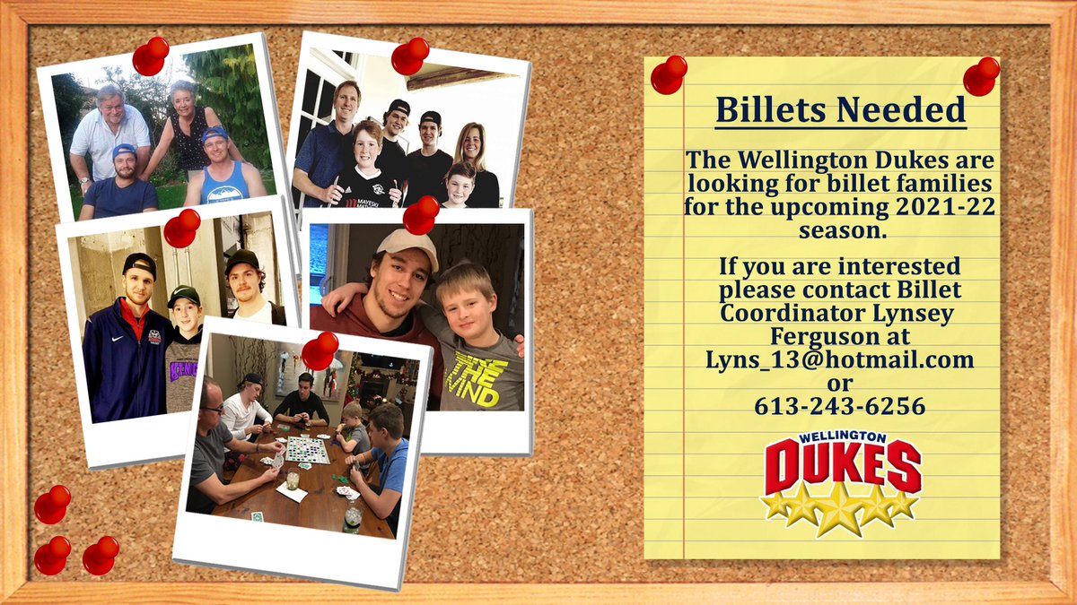 The Wellington Dukes are still in need of billet homes for the 2021-22 season. If you are interested in billeting for the season contact Lynsey Ferguson
