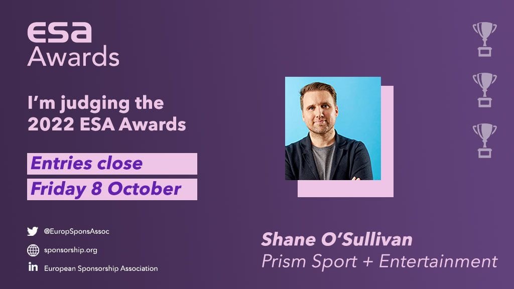 We are super excited to have Prism Managing Partner, 
<a href="/sosullivanid/">Shane O'Sullivan</a> on board as a judge for the 2022 <a href="/EuropSponsAssoc/">European Sponsorship Association (ESA)</a> Awards

Make sure you keep an eye out on all <a href="/PRISM_Worldwide/">Prism Sport + Entertainment</a> Social Channels in the lead up to the event, with entries closing on the 8th October.

#ESAAwards22