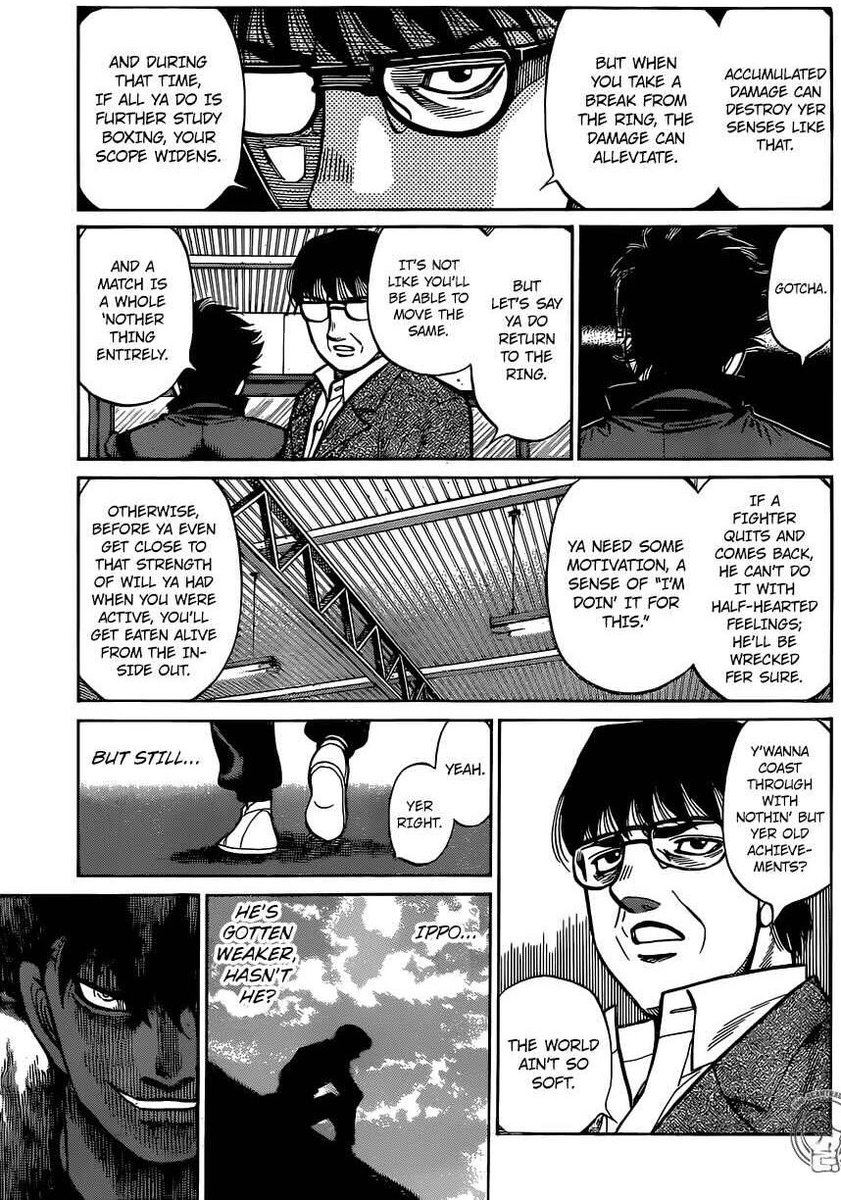 SwinkTheVibeGod's tweet photo. Ippo’s biggest concern when deciding to retire after his next loss came from accumulated damage being interpreted as potential brain damage. Ippo feared that if he kept boxing and damaged himself, he would be unable to live regularly after as well as be unable to assist his mom. https://t.co/LfcU5Ifh6w