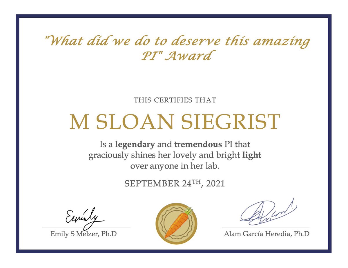 Alam GarcĂa Heredia (@alamgarciahered) on Twitter photo It is <a href="/emily_melzer/">Emily Melzer</a>’s and my pleasure to celebrate Dr. Mary Sloan Siegrist (<a href="/siegristpalmore/">SloanSiegristPalmore</a>) with the “What did we do to deserve this amazing PI” #Award. This distinction recognizes the very best of the best. A thread 👇🏽 It is <a href="/emily_melzer/">Emily Melzer</a>’s and my pleasure to celebrate Dr. Mary Sloan Siegrist (<a href="/siegristpalmore/">SloanSiegristPalmore</a>) with the “What did we do to deserve this amazing PI” #Award. This distinction recognizes the very best of the best. A thread 👇🏽