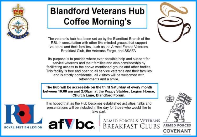 BLANDFORD ROYAL BRITISH LEGION BRANCH (@blandfordrbl) on Twitter photo This is happening this Saturday if you or someone you now would benefit from popping along,have a chat,relax no one will hassle you tea and coffee cakes available covered outside area as well as relaxing in door room <a href="/BFTC_Blandford/">Blandford Forum Town Council</a> <a href="/vetbreakfast/">Veterans Breakfast Club</a> <a href="/VeteransForge/">TheVeteransForgeC.I.C</a> <a href="/Simon4NDorset/">Simon Hoare MP</a> This is happening this Saturday if you or someone you now would benefit from popping along,have a chat,relax no one will hassle you tea and coffee cakes available covered outside area as well as relaxing in door room <a href="/BFTC_Blandford/">Blandford Forum Town Council</a> <a href="/vetbreakfast/">Veterans Breakfast Club</a> <a href="/VeteransForge/">TheVeteransForgeC.I.C</a> <a href="/Simon4NDorset/">Simon Hoare MP</a>