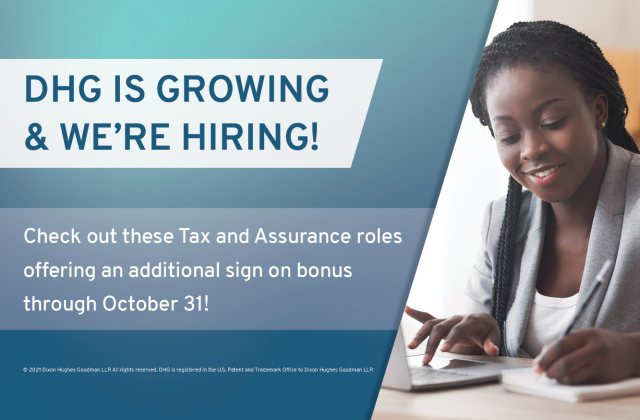 .@DHGLLP is growing our team and #hiring! Check out these #tax and #audit opportunities with an additional sign on bonus: bit.ly/3tNDIVV