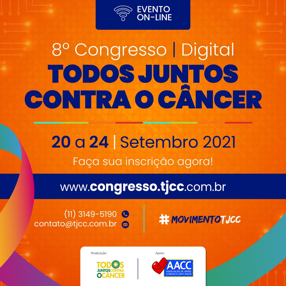 aacc_oficial's tweet photo. As inscrições para o 8º Congresso Todos Juntos Contra o Câncer 
 Digital já estão abertas!

📲 Acesse agora: https://t.co/NMpsWk9BO0 e garanta sua participação no maior evento de #Oncologia do país.

#MovimentoTJCC #CongressoTJCC #aacc #8CongressoTJCC #saúde #câncer https://t.co/tklhqinyb1
