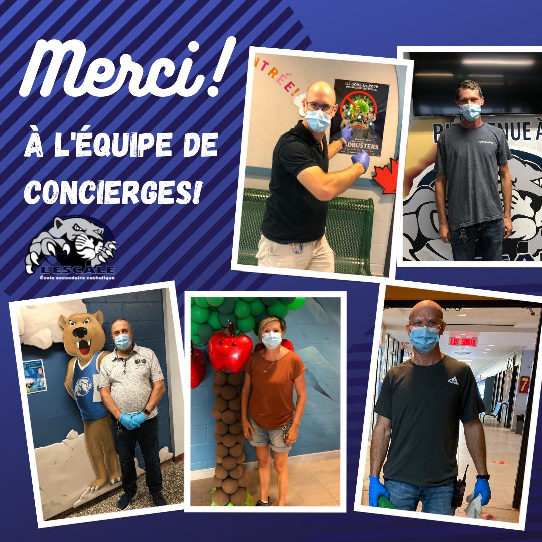 Aujourd'hui, nous soulignons la journée de reconnaissance des membres de notre équipe à la conciergerie... Merci à M. Glaude, M. Rochon, M. Houle, Mme Séguin, M. Franche, M. Groulx et Mme Lalande.  Merci pour tout ce que vous faites pour nous! #sibienàlécole #merci