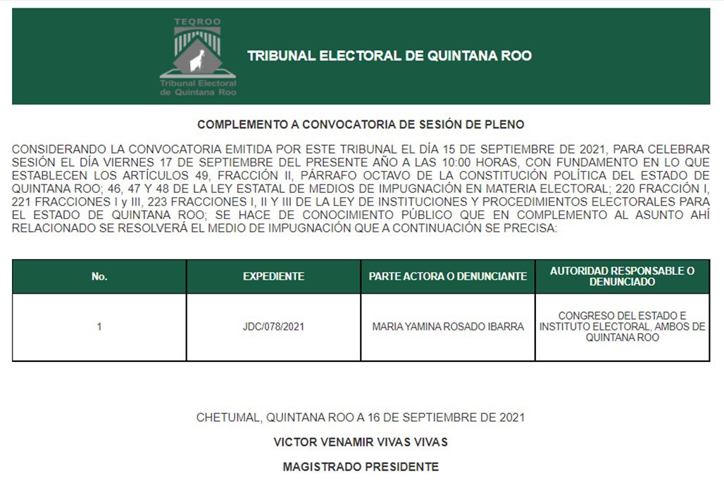 TEQROO_Oficial's tweet image. #AvisoComplementario | El Pleno del @TEQROO_Oficial atenderá un asunto más en la sesión pública no presencial convocada para este 17 de septiembre de 2021 a las 10:00 horas. 

Se anexan todos los asuntos a atender: