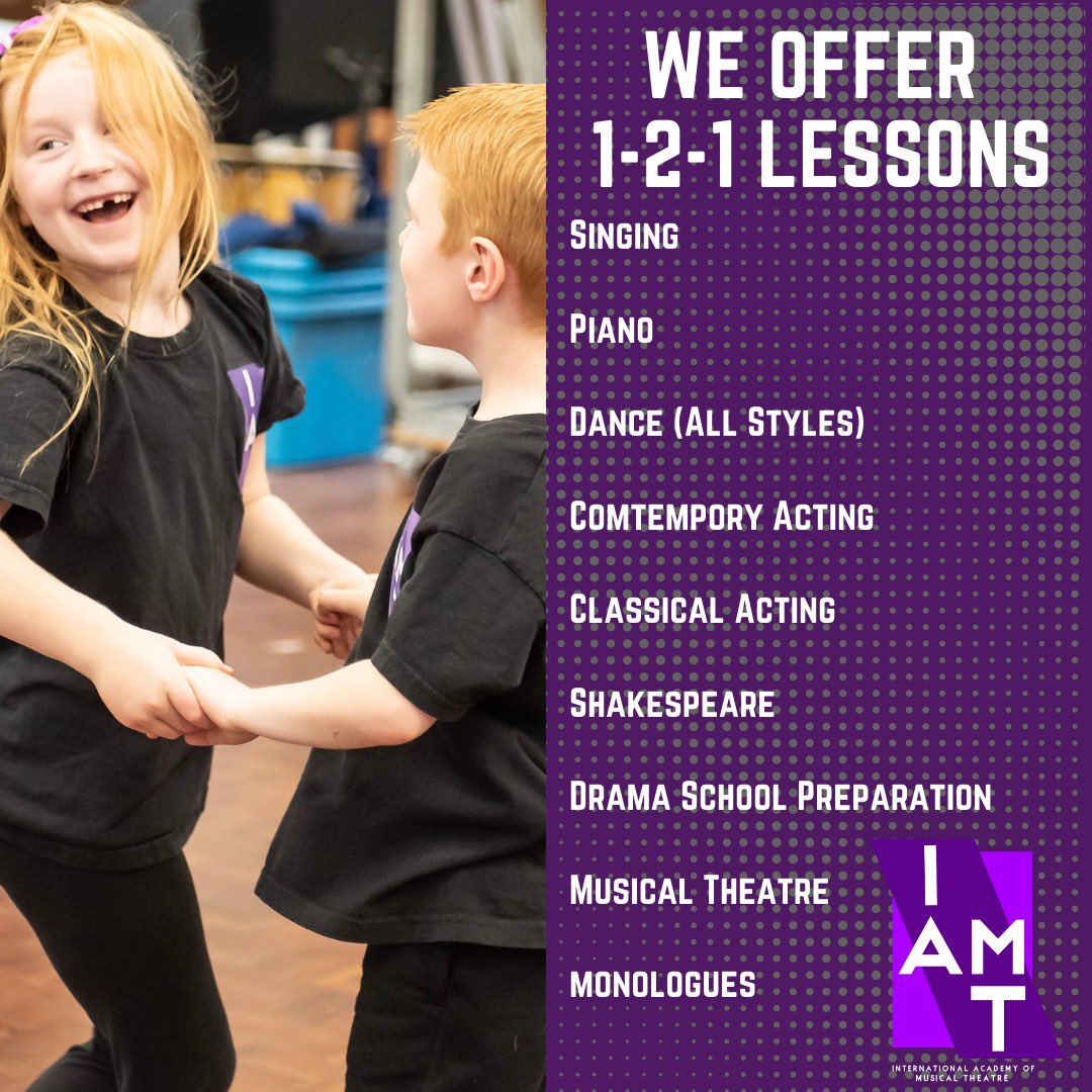We offer 1-2-1 sessions in the following subjects:

Book your FREE TRIAL today via info@theiamt.co.uk

#IAMT #MusicalTheatre #WestEnd #Broadway #YouthTheatre #AmDram #Surrey #LAMDA #Performance