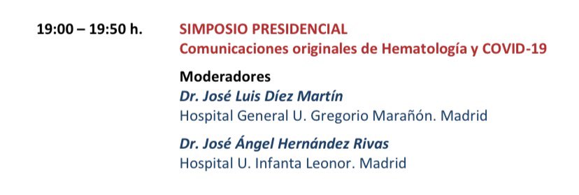 hematologiamadr's tweet photo. Se celebra por 1a vez🥇en el #congreso #anual de @hematologiamadr el #simposio #presidencial, donde se han presentado las principales #comunicaciones y #publicaciones del último año en relación a #COVID19 🦠
Un éxito de todos los hospitales de #Madrid 🏥 #linfoma #tromb #tph https://t.co/Ytnu9duAK0