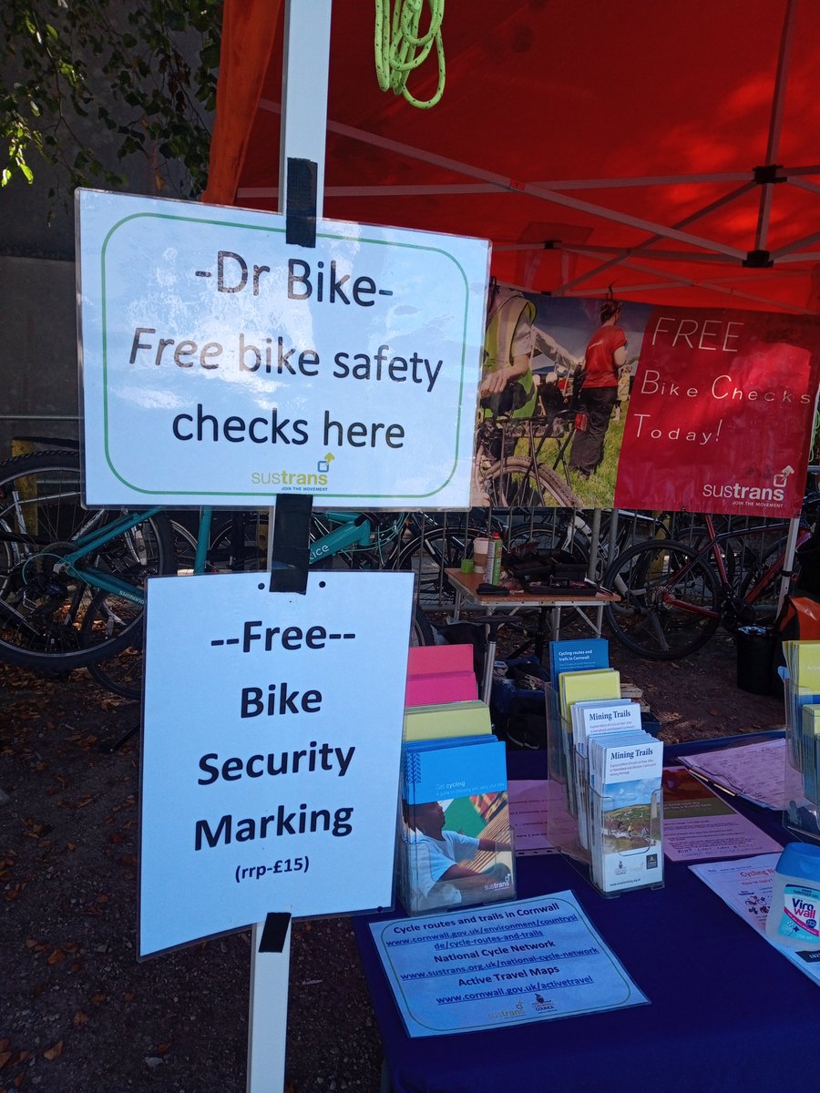 nicksustransSW's tweet photo. Sustrans Cornwall were back at Treliske Hospital today, supporting @RCHTWeCare NHS staff to cycle to work. On offer were free bike checks, security marking and info/advice...and for once it didn't rain! https://t.co/iFmTCmmP7m