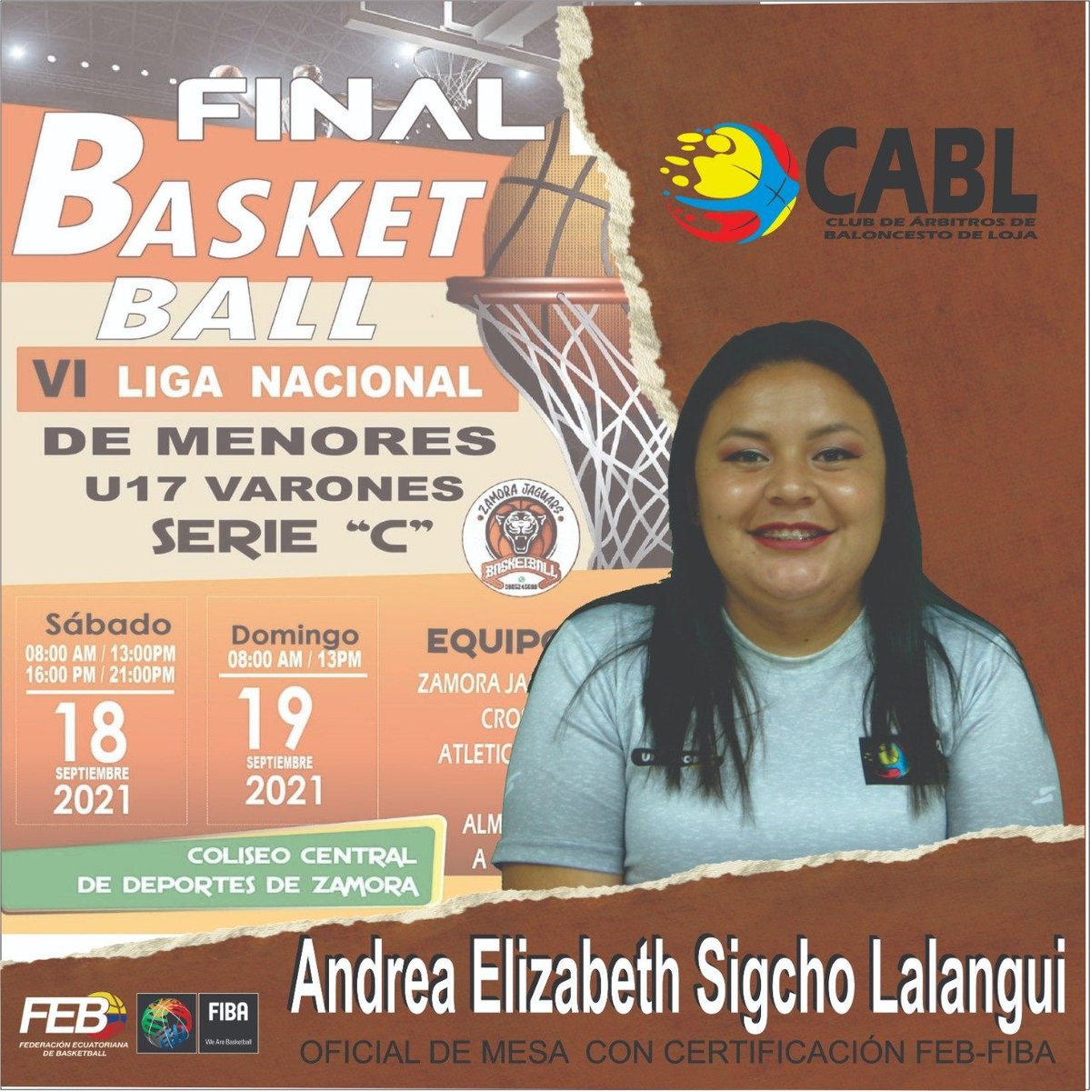 CabLoja's tweet photo. Felicitamos a nuestra compañera Andrea Sigcho, por su nueva designación para estar como Oficial de Mesa de Control en la fase final del grupo "C" de la VI LIGA NACIONAL DE MENORES U17, en la ciudad de Zamora.

#somosCABL https://t.co/WBFgxssp5s