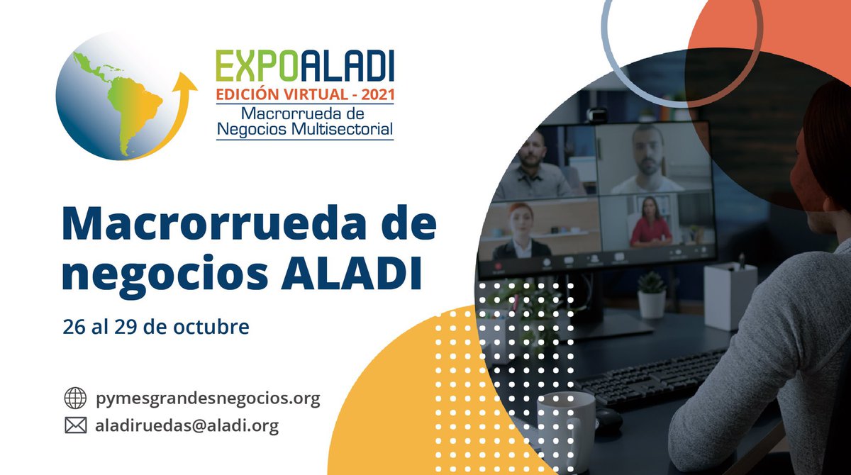 ¿En búsqueda de que tus productos lleguen a más mercados? Junto a los 13 países miembros de la <a href="/ALADI_SG/">ALADI</a>, te invitamos a participar de la macrorrueda de negocios multisectorial <a href="/expoaladi/">EXPO ALADI</a>.🌎

 🗓26-29 de octubre

Conoce más detalles aquí 
➡️ bit.ly/39d9SR3