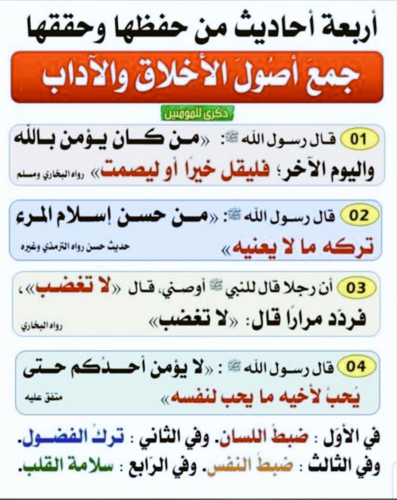 أصول الأخلاق أربعة ...