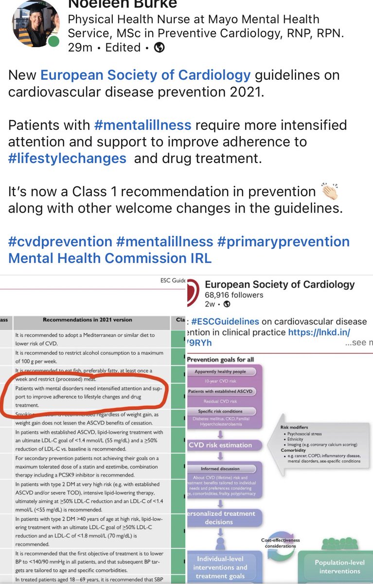 Will we see specific #lifestylemodification programmes supporting those with #mentalillness? Targeting risk factors of #cardiovasculardisease and ultimately aiming to #prevent cvd and improve #mentalhealth. 🤔❤️