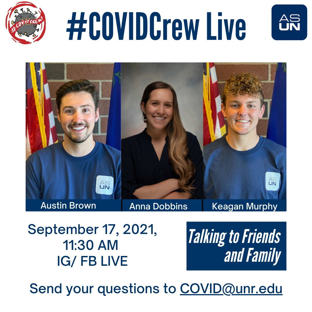 Do you have friends and family that aren't vaccinated? In this week's #COVIDCrew Live, we provide tips on how to discuss COVID-19 vaccines with the people in your life who are hesitant about getting the shot.

<a href="/UNevadaReno/">University of Nevada, Reno</a> <a href="/NevadaASUN/">ASUN</a>
#VaxThePack
