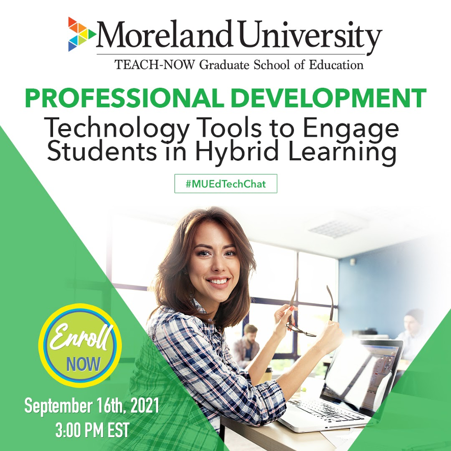 Moreland_MU's tweet photo. Welcome to our 2md #MUEdTechChat! I am @JoeyPearson, Morelandโs PD Officer. Glad you can join to discuss impactful edtech to engage students in hybrid learning. We host monthly chats with the same hashtag to share resources/experiences and build community. Let's get started... https://t.co/PYH7i0kiwZ