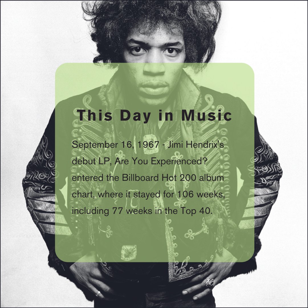 Jimi Hendrix's debut LP, Are You Experienced? entered the Billboard Hot 200 album chart, where it stayed for 106 weeks, including 77 weeks in the Top 40. 

Watch Behind The Scenes: ow.ly/Xx0150GaFw7

#thisdayinmusic #jimihendrixexperience #jimihendrix #areyouexperienced?