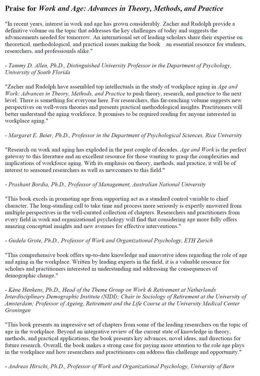 I am very pleased to announce that our new book (co-edited with @HannesZacher ) "Age and Work: Advances in Theory, Methods, and Practice" is now available for pre-order! <a href="/SIOPtweets/">SIOP</a>
  
routledge.com/Age-and-Work-A…