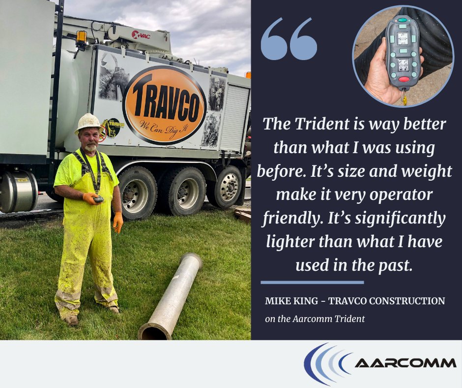 Aarcomm's tweet image. In head-to-head tests, the Trident demonstrates unmatched durability and superior performance! 📡

Hear what our friends at Travco Construction Inc. are saying about the Trident! 💬

#aarcomm #radioremotecontrol #hydroexcavation #hydrovac #vacuumtruck #vactruck #hydrojetting