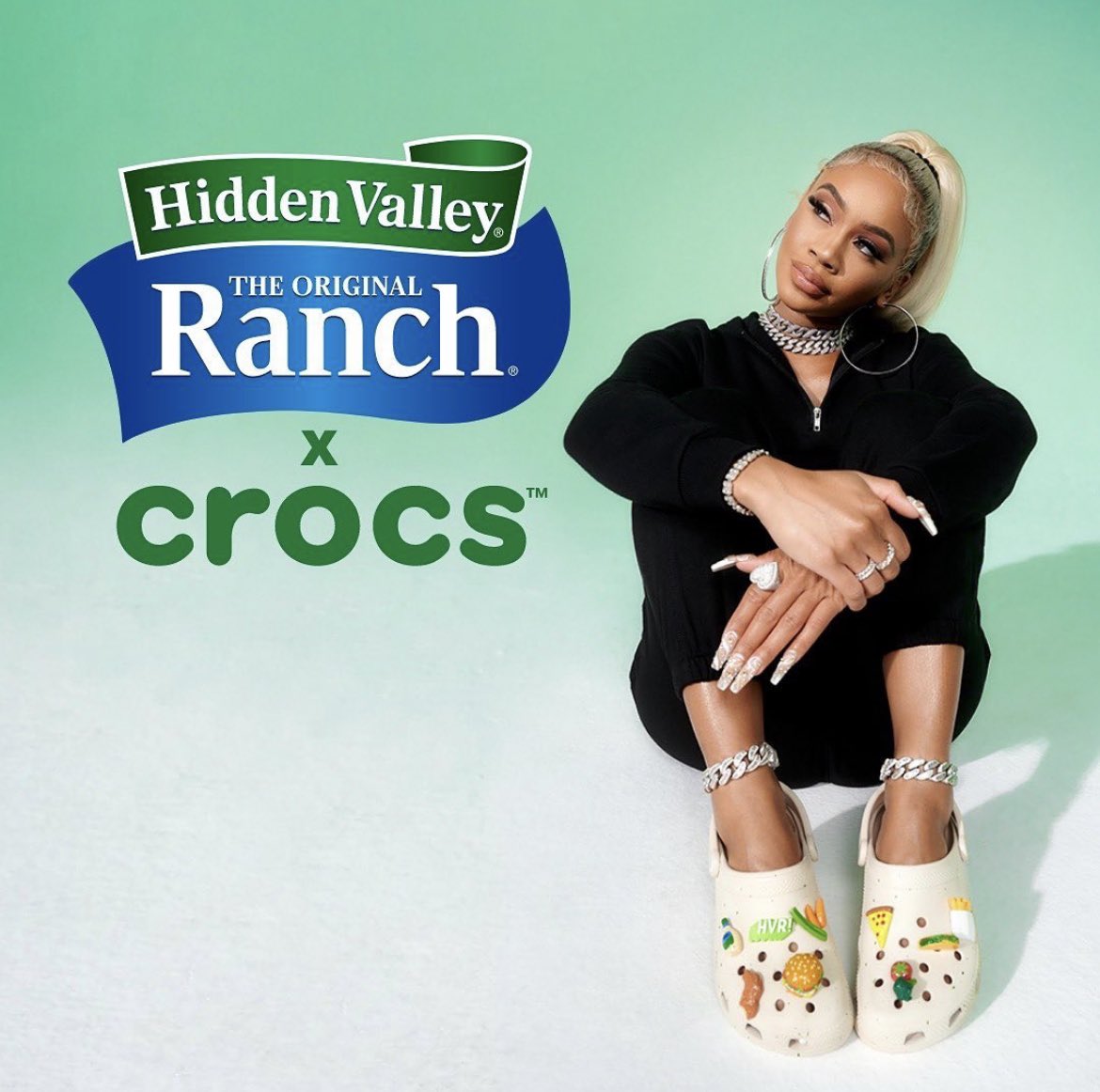 rapalert4's tweet image. Saweetie for Crocs x Hidden Valley Ranch