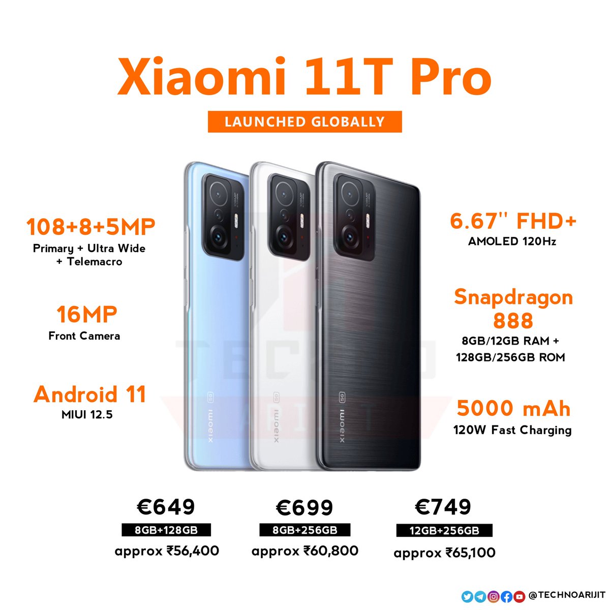 ArijitTechno's tweet photo. Xiaomi 11T and Xiaomi 11T Pro flagships have been launched globally.
These are the first major phones to come out after Xiaomi dropped the 'Mi' branding.
#Xiaomi11T #Xiaomi11TPro #Xiaomi #Xiaomi11Series #XiaomiIndia #smartphone
#technoarijit #technews #technologies #tech https://t.co/UUPrFoKBCV