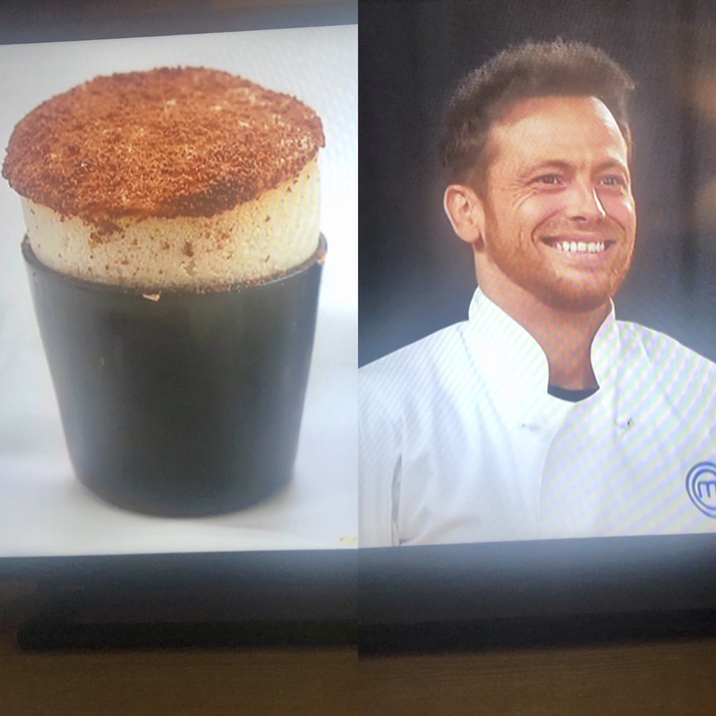 aimeecharmorris's tweet photo. Is it just me or does Joe look like his dish? #JoeSwashouffle #CelebrityMasterChef https://t.co/5pht08FA6I