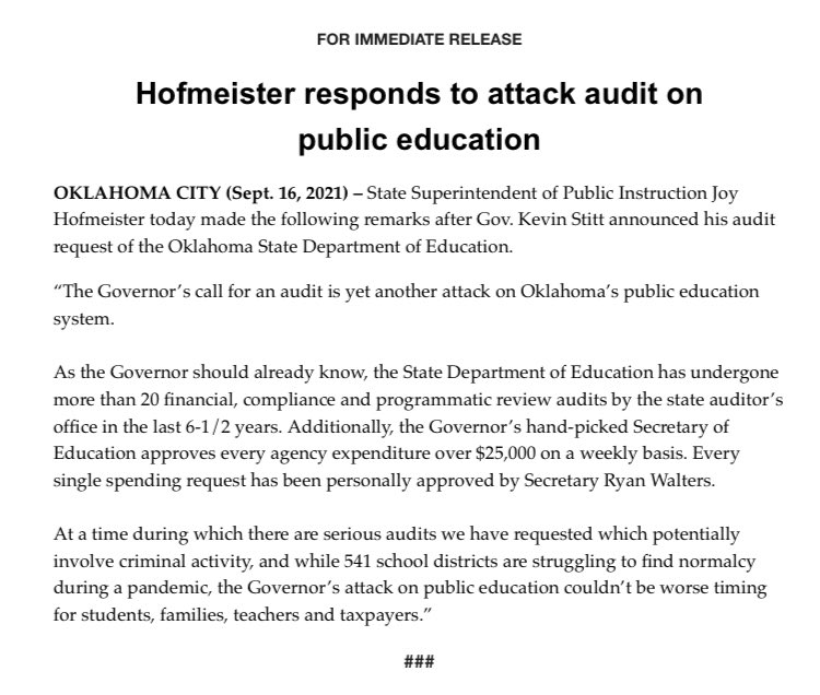 Hofmeister fires back at Stitt: