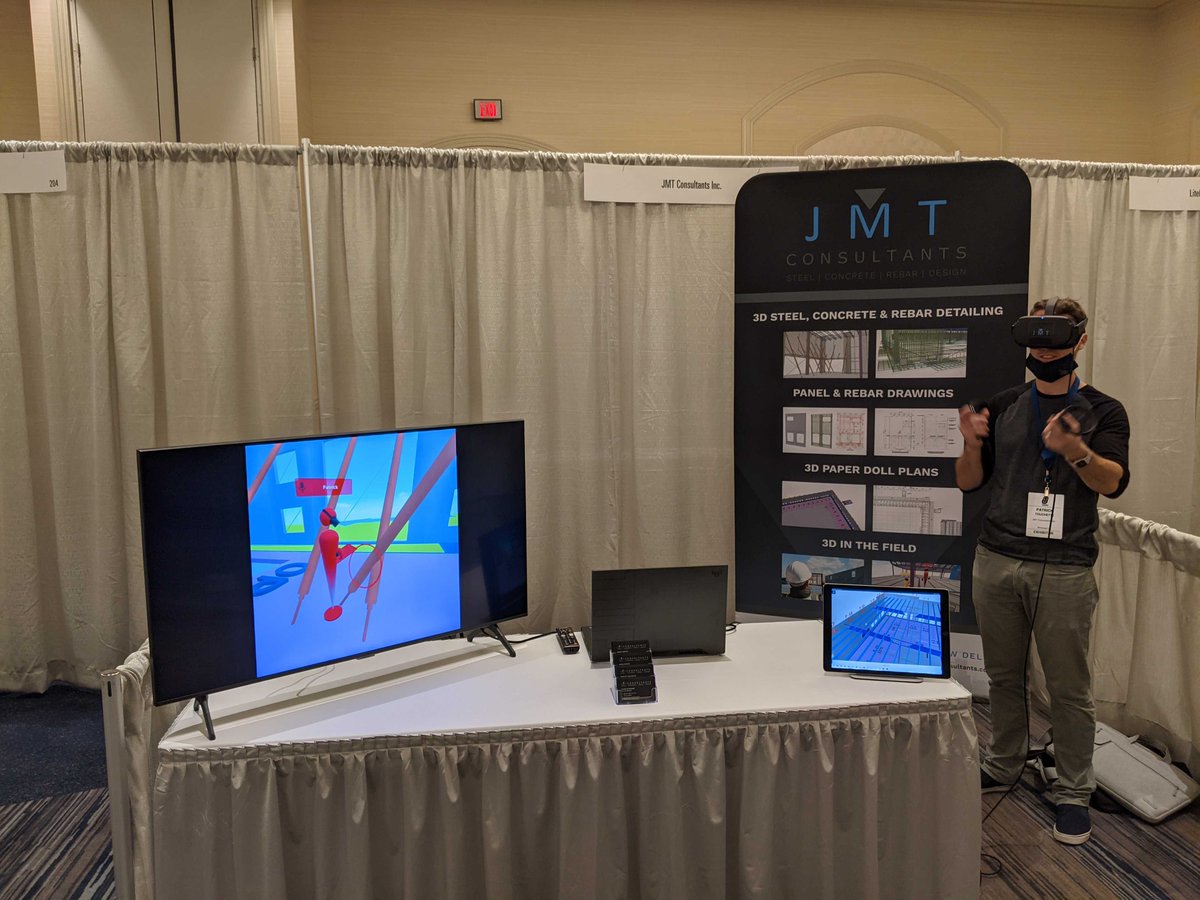 JMTConsultants's tweet photo. Patrick Touchette is at the @TiltUpToday (TCA) Expo #Booth202. He's ready to show how our consolidated steel, concrete, and rebar detailing models in @Tekla can be used in a life size #virtualreality walkthrough of the job site for easier planning and constructibility review. https://t.co/YRYreN3NXo