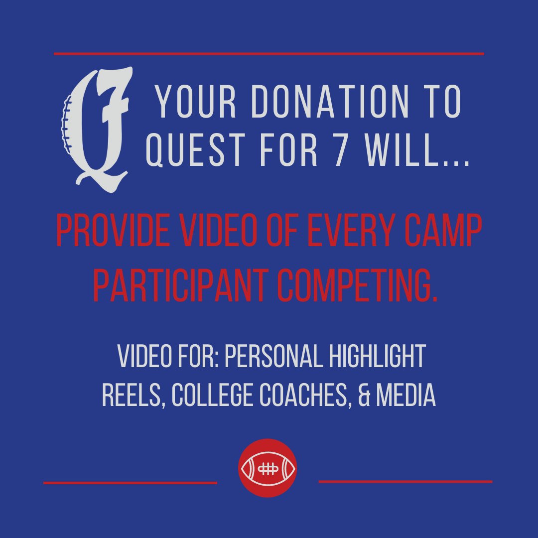 _quest7's tweet photo. Your donation to Q7 will provide video of every camp participant competing. This video can be utilized for personal highlight reels, college coaches, &amp; media.

Donate at https://t.co/IW471n3BB6

#QuestFor7 #Donation #Video #Participant #Competing #HighlightReels #CollegeCoaches https://t.co/CNr4gutadE