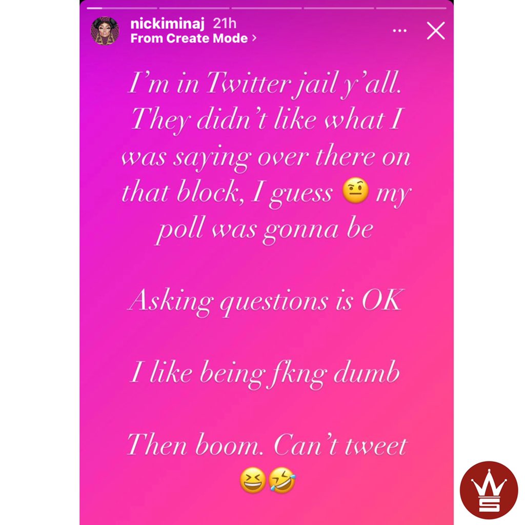 WORLDSTAR's tweet photo. Nicki Minaj had some more to say in regards to being in “Twitter Jail” 👀 @NICKIMINAJ https://t.co/jJwZjKgeB9