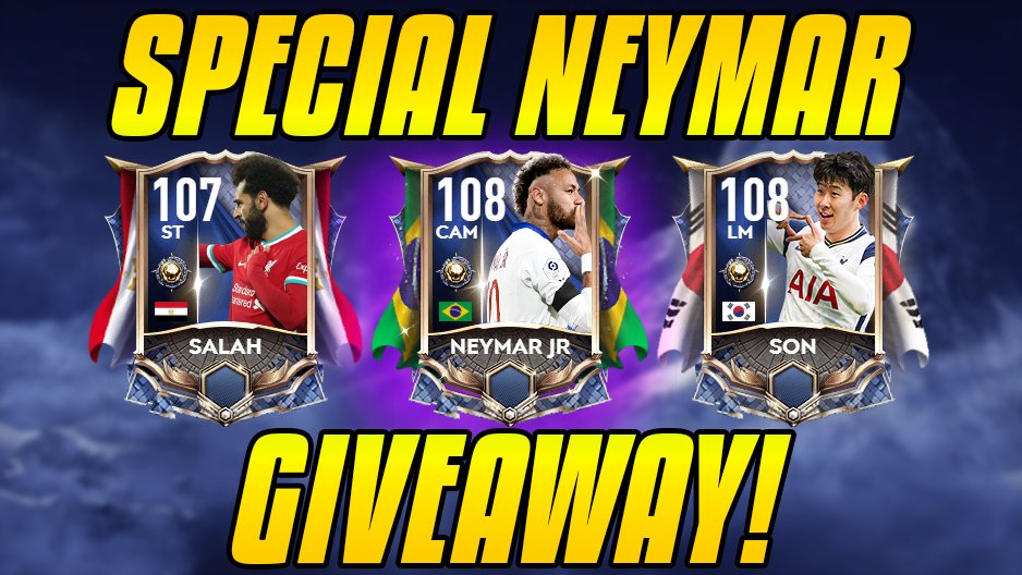 SPECIAL NEYMAR GIVEAWAY!

• Choice of Neymar - Salah - Son

To enter:
• Follow <a href="/enezsarioglu/">Enez</a> and @EAFIFAMOBILE
• Like and retweet this tweet
• Reply with the player you want

• Thanks @EAFIFAMOBILE for sponsoring.
• Winner will be chosen at Tuesday reset!

#FIFAMobile