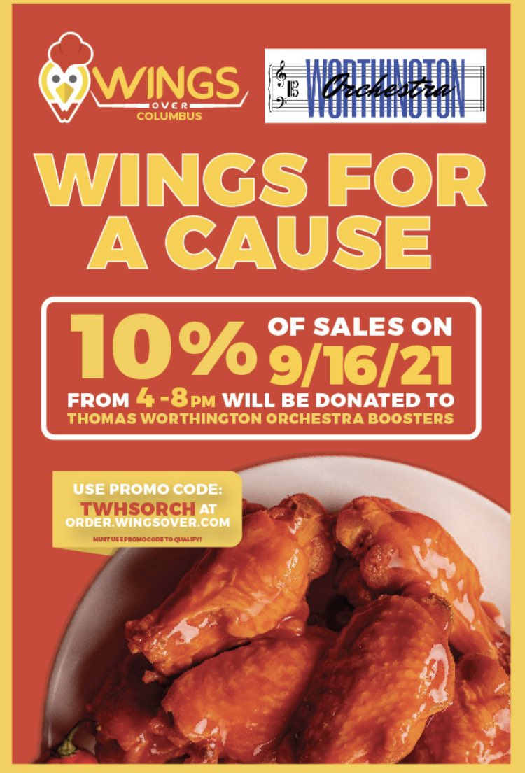 cardinalstrings's tweet image. Tonight! Use promo code TWHSORCH and order online at wingsover.com for pickup or delivery. #wingsoverworthington #itsworthit