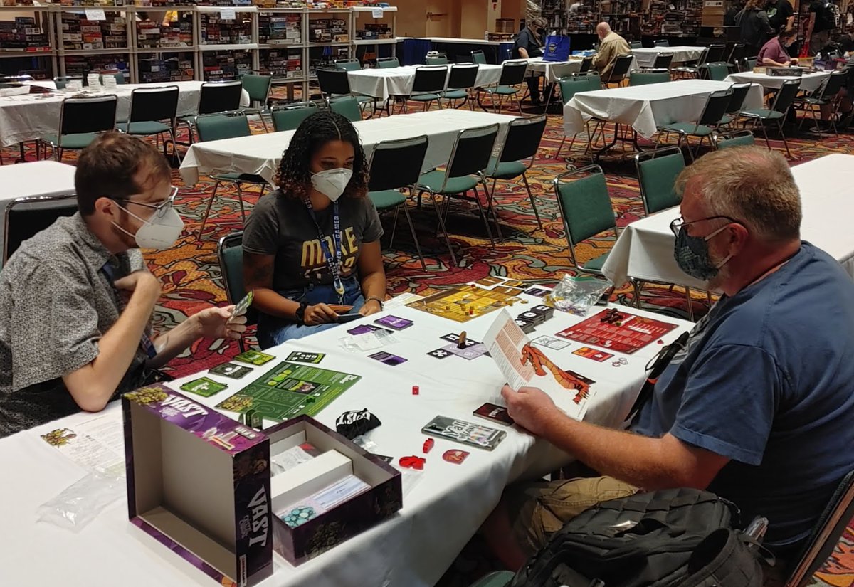 Gen_Con's tweet photo. The Exhibit Hall may be closed, but the Game Library is open until Midnight! Head over and play some of your new games or borrow some.

#gencon2021 #gencon #boardgames #boardgamelibrary #newgames https://t.co/w9rk8Zk4eQ
