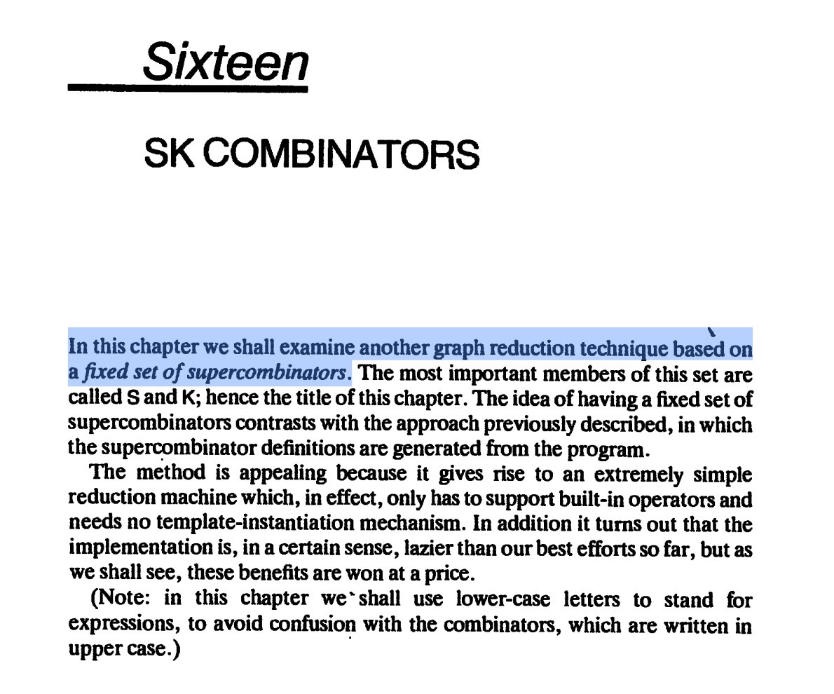 code_report's tweet image. For a second, I thought @simonpj0 had already implemented CEAF (Combinator-Enabled Algorithm Fusion) but alas the graph reduction he refers to is not that (it is reducing a program down to the S, K & I #combinators)
