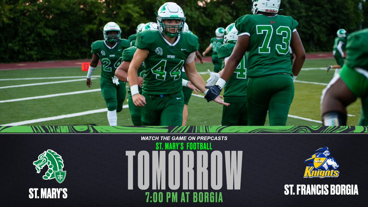 StMarysHSSports's tweet photo. The Dragons are on the road Friday Night!
Dragons vs Knights
7PM at the St. Francis Borgia Athletic Complex
Watch the game on #Prepcasts at https://t.co/kRyBftBJM1!
#FridayNightFootball #SouthSide 
@stmarysstlalum @StMarysDragons https://t.co/wZFtaD3fi9