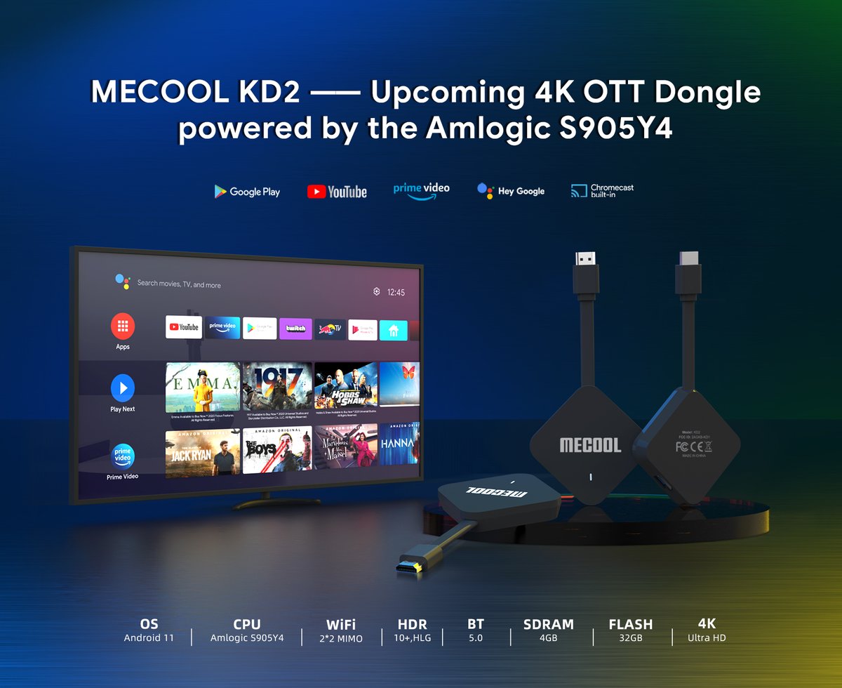 Mecooltvbox's tweet photo. Upcoming MECOOL KD2 ——4K HDR AV1 Amlogic S905Y4 Android TV Dongle with Google Assistant & Chromecast built-in
#androidtvbox #AndroidTV #androidtvdevice #OTT #MECOOL https://t.co/scJePZqXnG