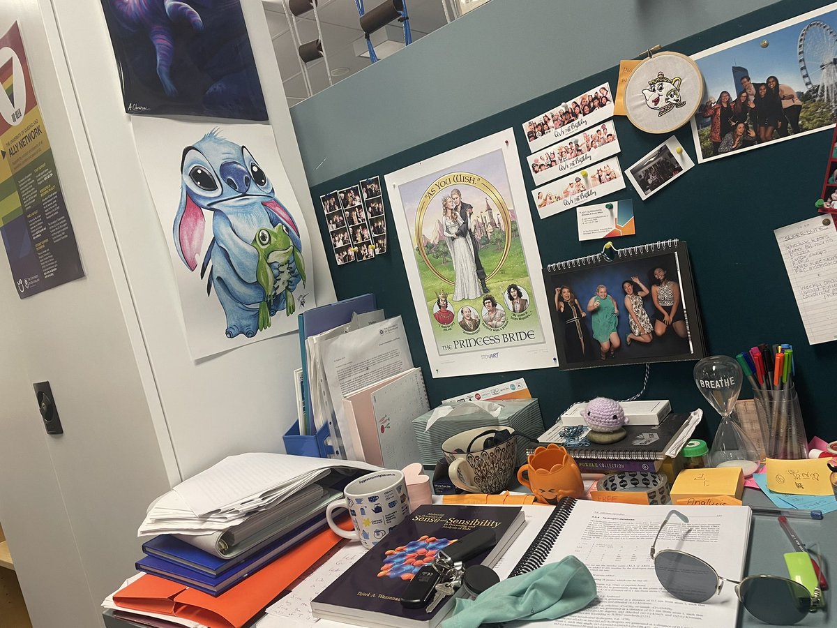 tiny_science_sb's tweet photo. Prompt 7 for #SciCommSeptember - your desk!
At work I have a lot of nicknacks but my favourite feature is the collection of inspiring #WomeninSTEM that watch over my, made by the fabulous @SarahKuschert ❤️ Also featured here is Cognac, always assisting when I’m #workingfromhome https://t.co/PDgbkQESFo