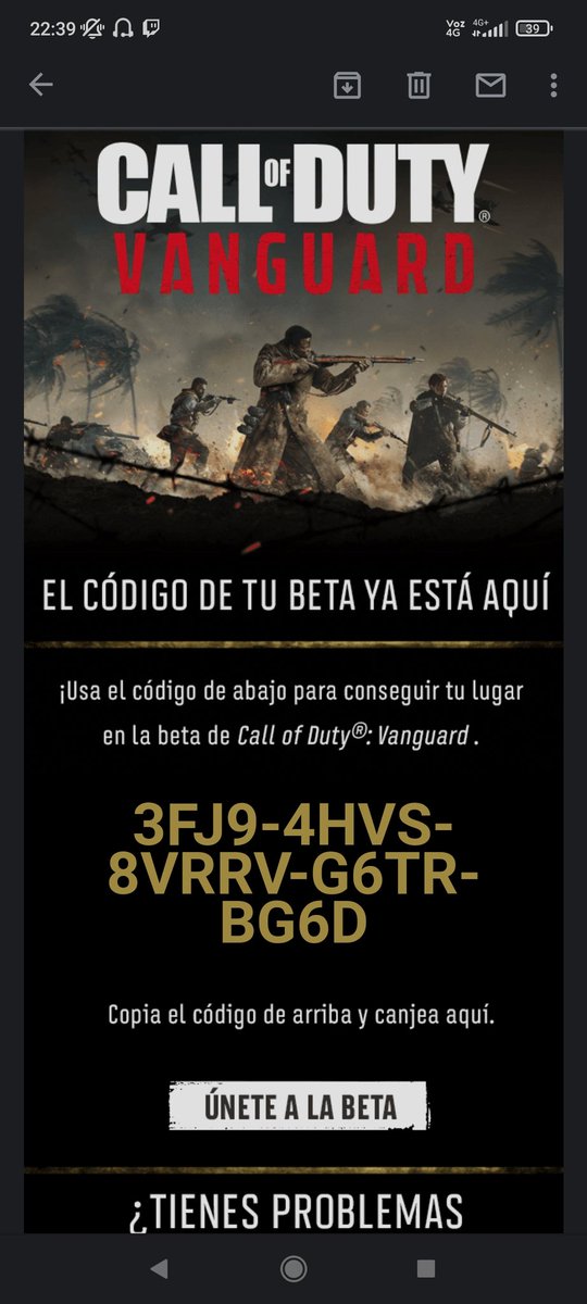 Buenas
Se regala código de beta, cod vanguard. GL