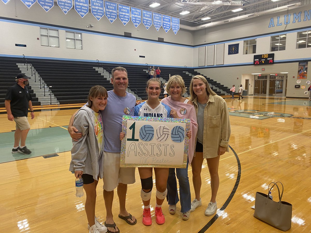 SaintJoeVB's tweet photo. Congratulations on another NIC win tonight beating Adams! Mary Claire Raster @mcraster2 hit a 1,000 set assists milestone! @ihsvca @T2Trained @IHSAAvb @SaintJoeHigh Happy Birthday @NHosinski https://t.co/1N5Ipm9aGn